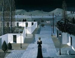 Peinture sur toile de Paul Delvaux Landscape With Lanterns - 1958 reproduction peinte à la main