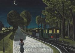 Peinture sur toile de Paul Delvaux Le Vicinal 1959 reproduction peinte à la main