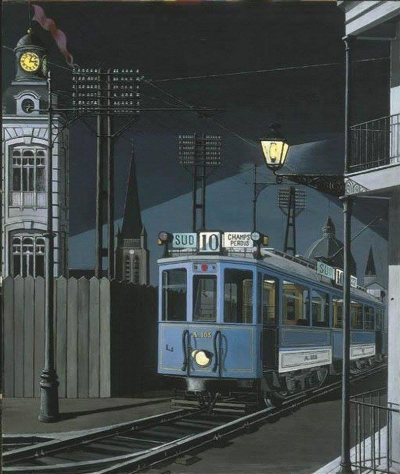 Paul Delvaux Tram Nocturne Ou Champs Perdus 1950