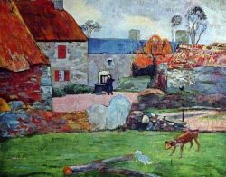 Peinture sur toile de Paul Gauguin A Blue Roof Farm In Pouldu 1890 reproduction peinte à la main