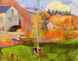 Peinture sur toile de Paul Gauguin A Breton Landscape - David's Mill 1894 reproduction peinte à la main