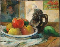 Peinture sur toile de Paul Gauguin, Pommes, poire et céramique, 1889 reproduction peinte à la main