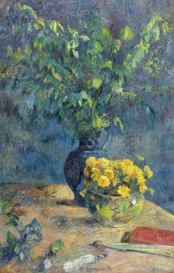 Peinture sur toile de Paul Gauguin Two Vases Of Flowers And A Fan reproduction peinte à la main