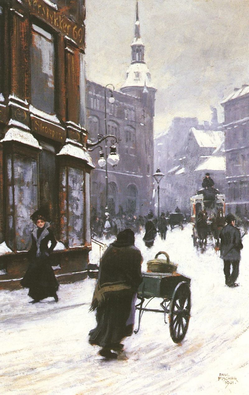 Paul Gustave Fischer A Street Scene In Winter Copenhagen 1901