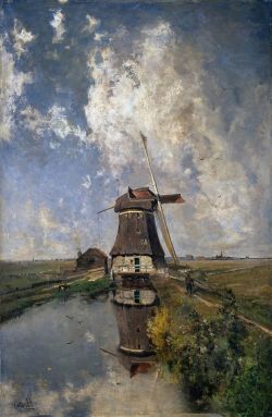 Paul Joseph Constantin Gabriel, Un moulin sur un polder au Pays-Bas, connu sous le nom "Au mois de Juillet" - 1889 reproduction peinte à la main