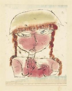 Peinture sur toile de Paul Klee, Red Girl with Yellow Pot-hat - 1919 reproduction peinte à la main