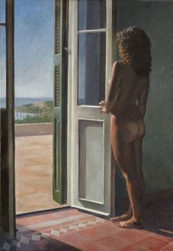 Pavlos Samios Nude By The Door 1978 reproduction peinte à la main