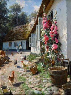 Peder Mork Monsted, Hollyhock Farm, 1931 reproduction peinte à la main