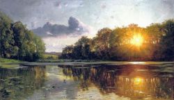 Peder Mork Monsted Sunset Over A Forest Lake reproduction peinte à la main