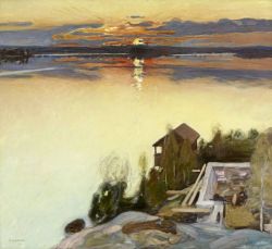 Pekka Halonen. Sunset At Lake Tuusula 1902 reproduction peinte à la main
