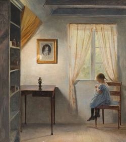 Peter Ilsted, A Little Girl Sewing, 1898-1902 reproduction peinte à la main