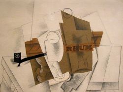 Peinture sur toile de Picasso Pipe Verre Et Bouteille De Rhum - 1914 reproduction peinte à la main