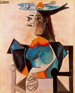 Picasso Seated Woman With Fish reproduction peinte à la main