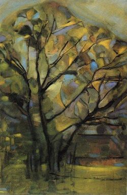 Piet Mondriaan Tall Tree Silhouettes With Bright Colours 1908 reproduction peinte à la main