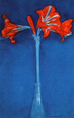Peinture sur toile de Piet Mondrian, Amaryllis On Blue Background 1910 reproduction peinte à la main