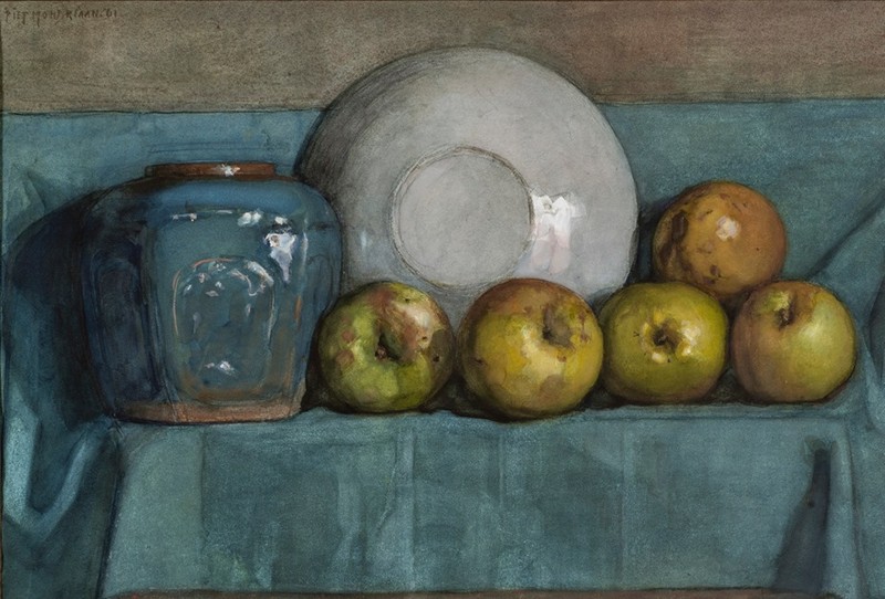 Piet Mondrian, Apples, ginger pot and plate on a ledge, 1901