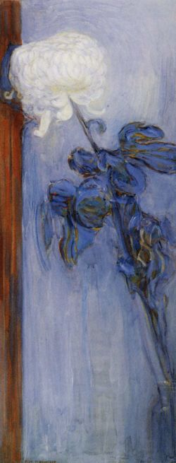 Peinture sur toile de Piet Mondrian Chrysanthemum With Red Curtain - 1908 reproduction peinte à la main