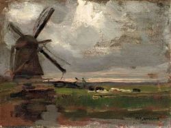 Peinture sur toile de Piet Mondrian, Molen aan 't Gein, c. 1905 reproduction peinte à la main