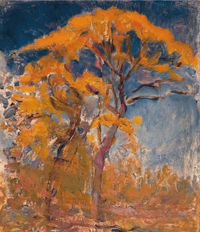 Piet Mondrian,Two trees with orange foliage against blue sky, 1908