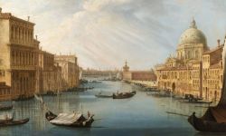 Pietro Bellotti, L’ingresso del Canal Grande con la basilica della Salute reproduction peinte à la main