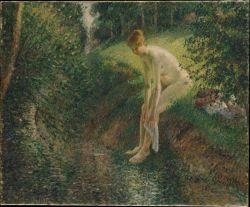 Pissarro, Baigneuse dans les bois reproduction peinte à la main