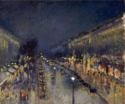 Pissarro, Boulevard Montmartre, Effet de nuit reproduction peinte à la main