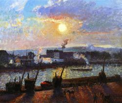 Peinture sur toile de Pissarro, Coucher de soleil, Rouen reproduction peinte à la main