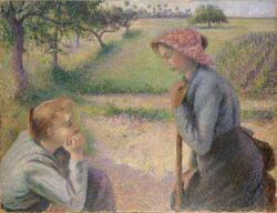 Peinture sur toile de Pissarro, Deux jeunes paysannes reproduction peinte à la main