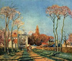 Pissarro, Entrée du village de Voisins reproduction peinte à la main