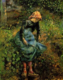 Pissarro, Jeune fille à la baguette reproduction peinte à la main
