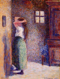 Peinture sur toile de Pissarro, Jeune paysanne faisant sa toilette reproduction peinte à la main