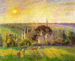 Peinture sur toile de Pissarro, L'église et une ferme d'Eragny reproduction peinte à la main