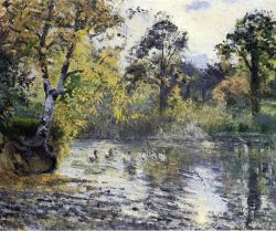 Peinture sur toile de Pissarro, L'étang de Montfoucault reproduction peinte à la main