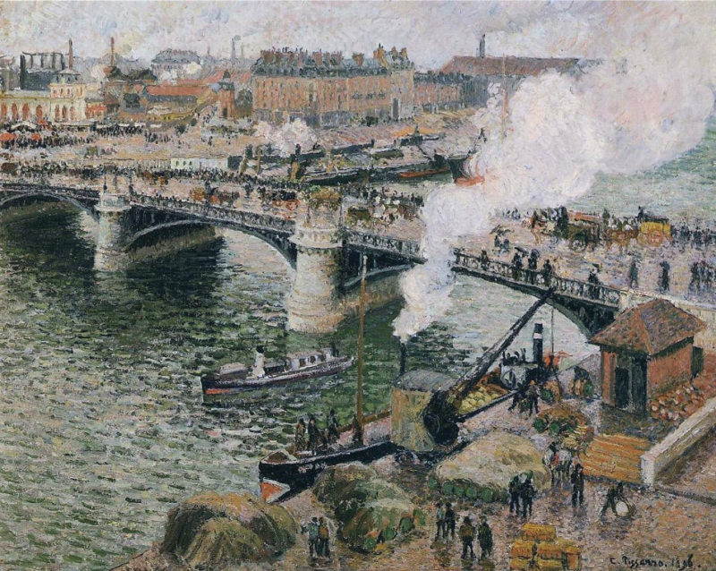 Pissarro, Le Pont Boieldieu à Rouen, temps mouillé