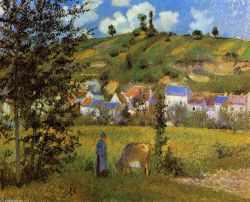 Peinture sur toile de Pissarro, Paysage à Chaponval reproduction peinte à la main