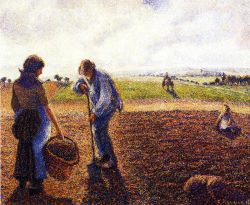 Peinture sur toile de Pissarro, Paysans dans leur champ, Eragny reproduction peinte à la main
