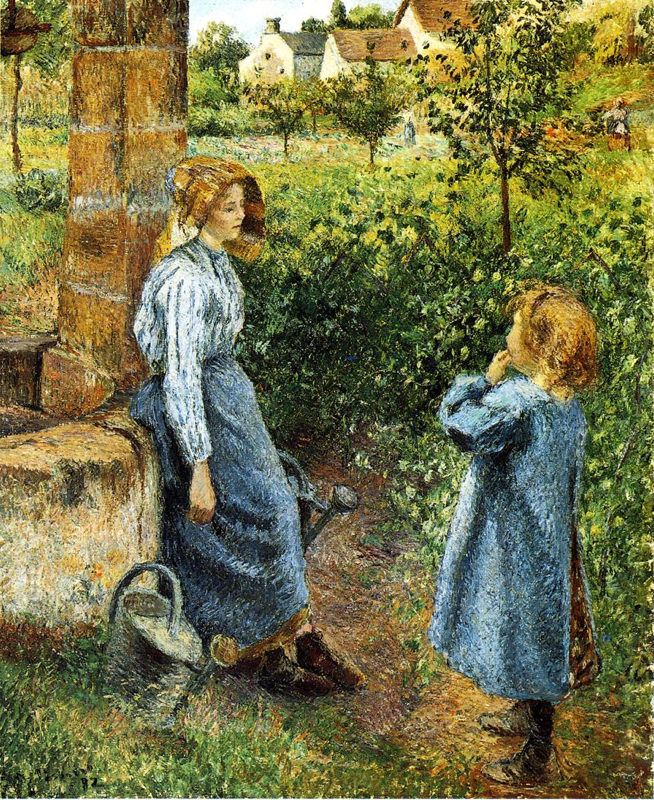 Pissarro, Une femme et une enfant au puit