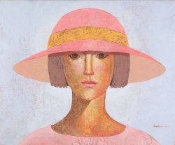 Peinture sur toile de Rabbow Woman With Pink Hat reproduction peinte à la main