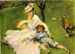 Peinture sur toile de Renoir, Camille Monet et son fils Jean dans le jardin d'Argenteuil reproduction peinte à la main