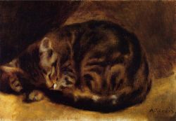 Peinture sur toile de Renoir, Chat qui dort reproduction peinte à la main