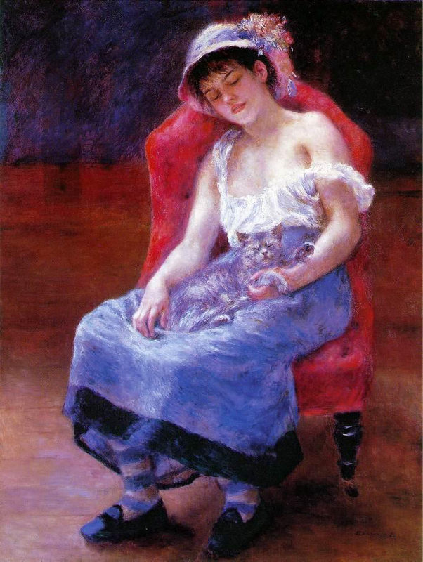 Renoir, Fille endormie - Fille avec un chat