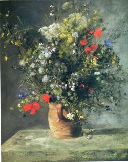 Peinture sur toile de Renoir, Fleurs en vase reproduction peinte à la main
