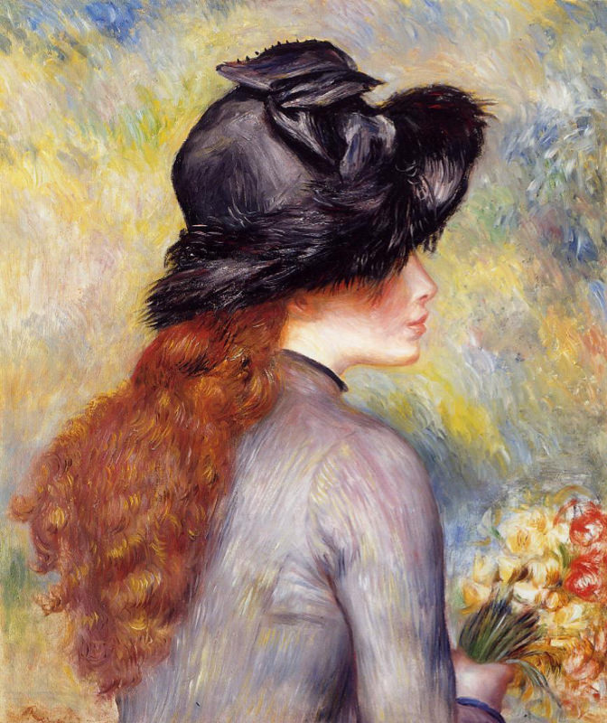Renoir, Jeune femme tenant un bouquet de tulipes