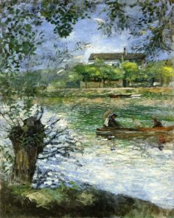 Peinture sur toile de Renoir, Saule et personnages dans un bateau reproduction peinte à la main