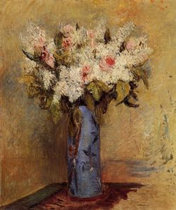 Peinture sur toile de Renoir, Vase de lilas et roses reproduction peinte à la main