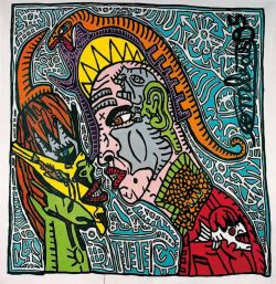 Peinture sur toile de Robert Combas Couple Psychopatex reproduction peinte à la main