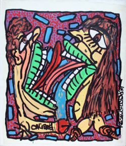 Peinture sur toile de Robert Combas Le Baiser reproduction peinte à la main