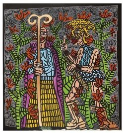 Peinture sur toile de Robert Combas Le Guerrier Et Le Spirituel reproduction peinte à la main