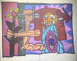 Peinture sur toile de Robert Combas Plein La Tete reproduction peinte à la main