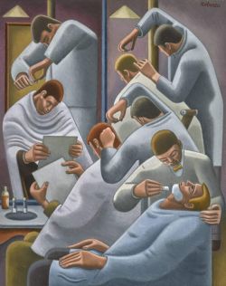 Peinture sur toile de Roberts William The Barber S Shop Ca. 1946 reproduction peinte à la main